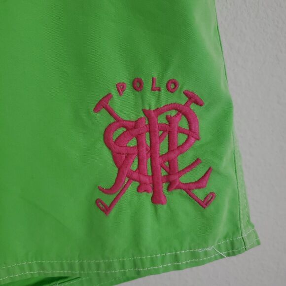 Polo Ralph Lauren Men's Swim Trunks Medium Neon Green Embroidered RL Mallet - Picture 4 of 9